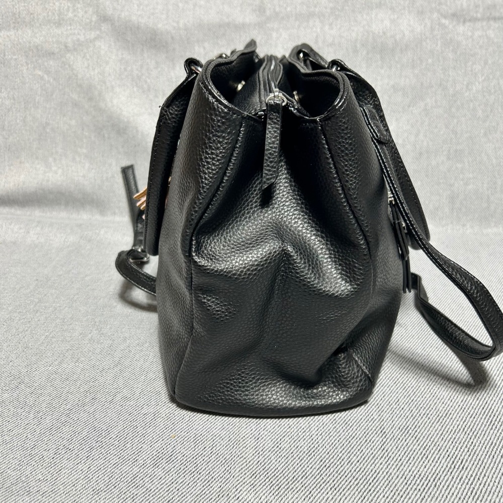 Kate & Alex Cuffaro Satchel Bag Womens OS Black Pebbled Faux Leather Tassel - Picture 4 of 9